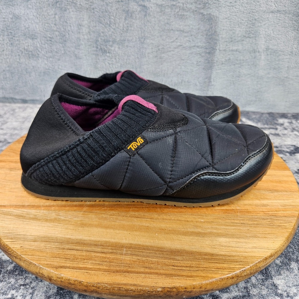 Teva Ember Moc Shoes Women Size 8 Black Purple Quilted Comfort Slip-On 1018225